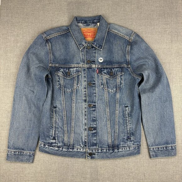 Levis Strauss & Co. Mens Medium Denim Jacket With Red & Blue Stripes - Picture 1 of 15